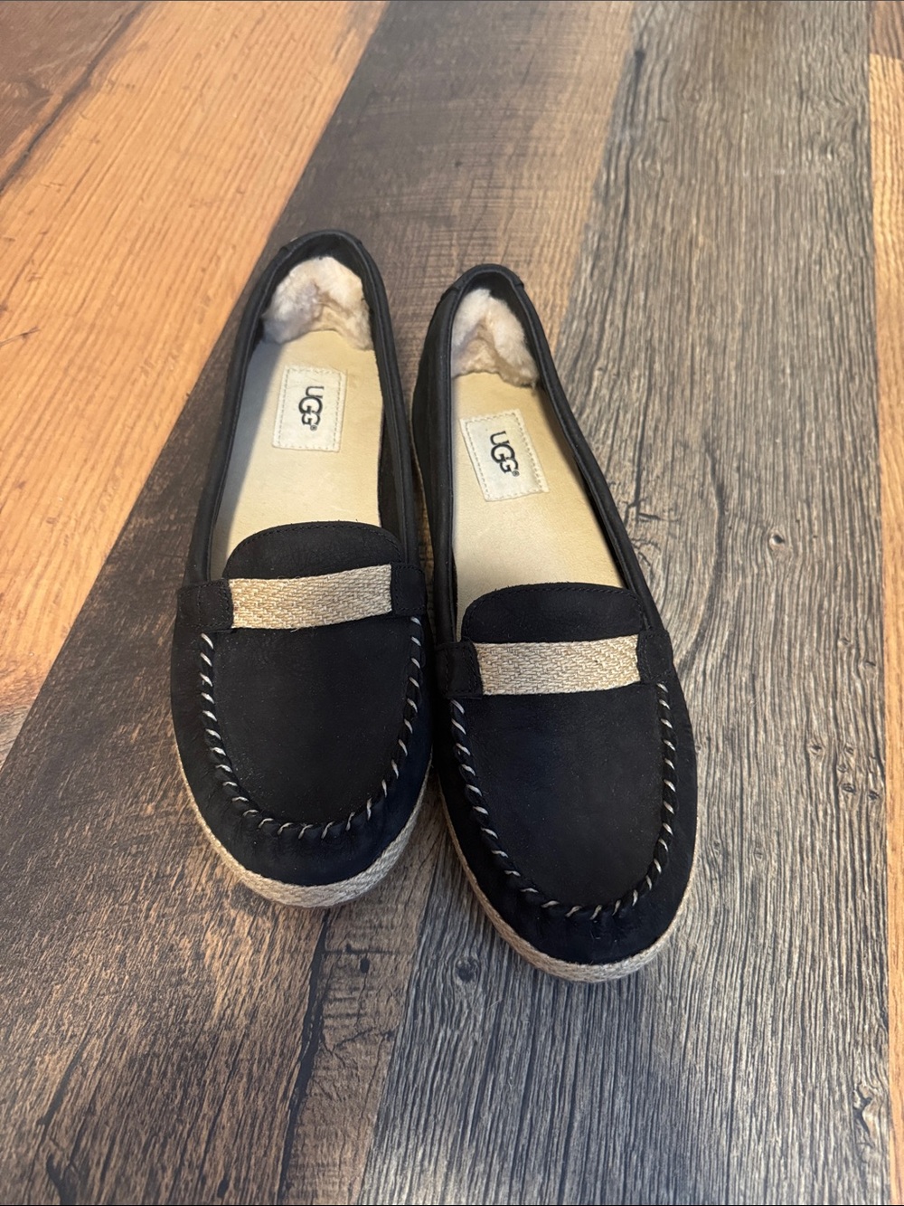 UGG Rozie Black Suede Espadrille Loafers  Size 8